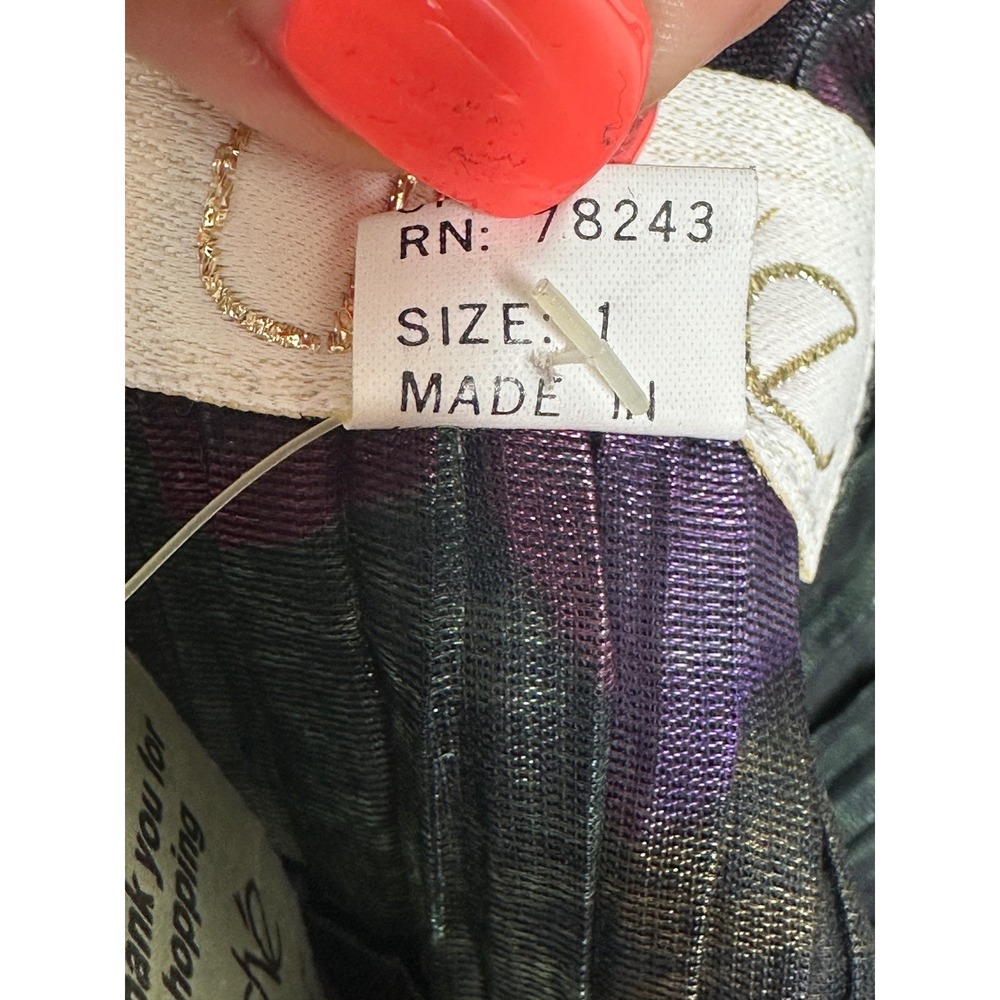 New Cache Blazer 1 Medium Purple Green Metallic Floral Pleated Vintage Jacket - Picture 13 of 13